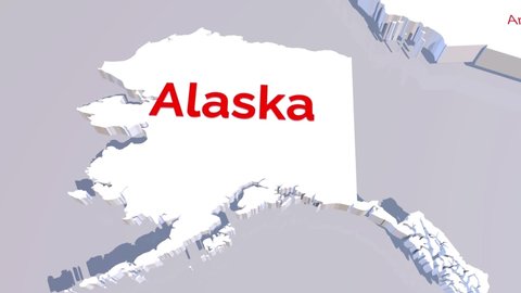 3d animated map showing the state of Alaska from the united state of america. 3d map of Alaska. 
