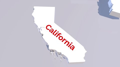 3d animated map showing the state of California from the united state of america. 3d map of California. 