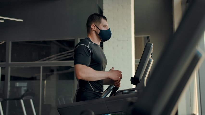 Professional Athlete Protective Mask Viruses Runs Stock Footage Video 