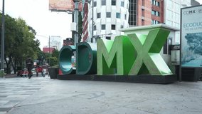 4K View of Green CDMX Letters on the Streets of Mexico City