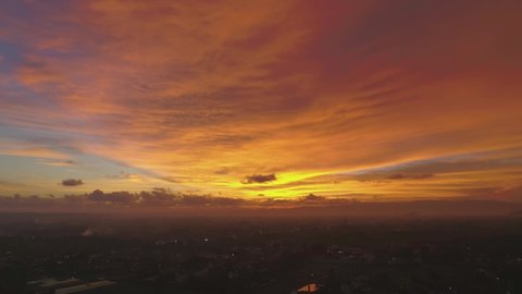 Scenic Aerial View of Epic Colorful Sunset, Yogyakarta, Indonesia