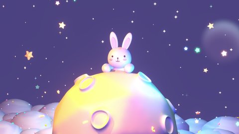 Cartoon little bunny on the moon  with comic style zzz effect animation. (Looped)