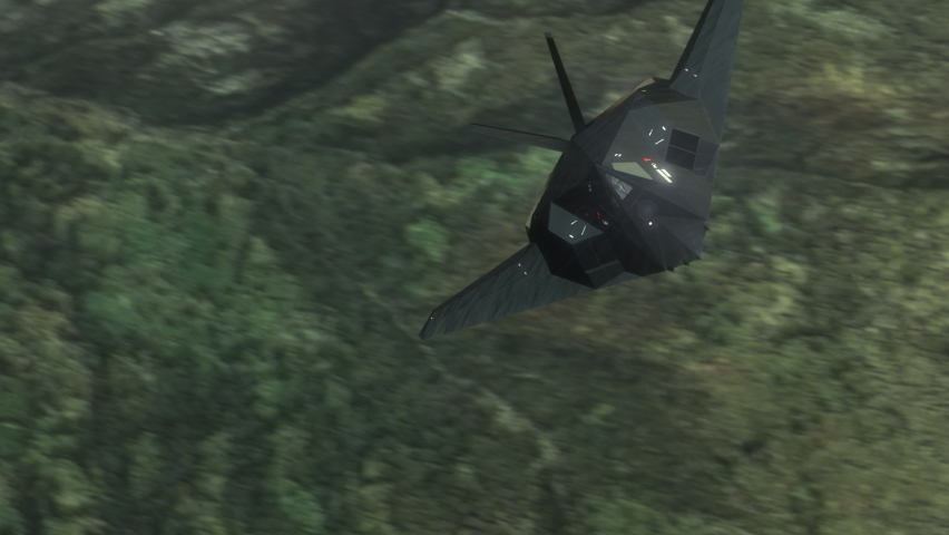 Military F-117 Nighthawk Stealth Attack Aircraft Flying In The Sky. High Quality animation in ProRes 4444 codec, 25 FPS.