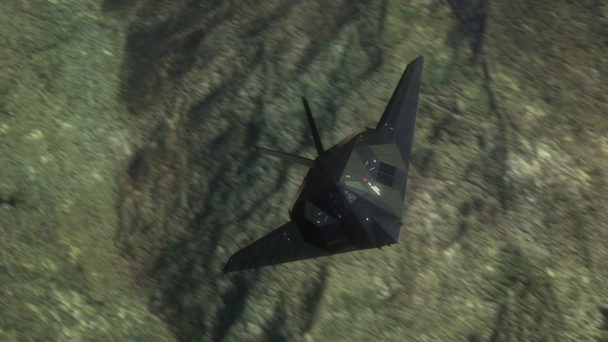 Military F-117 Nighthawk Stealth Attack Aircraft Flying In The Sky. High Quality animation in ProRes 4444 codec, 25 FPS.