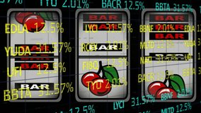 Digital animation of Stock market data processing against slot machine in background. Global economy stock market concept - Powered by Shutterstock - Get 15% off with code: PIKWIZARD15