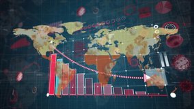Animation of digital interface with world map, graphs and statistics. Global coronavirus pandemic concept digitally generated image. - Powered by Shutterstock - Get 15% off with code: PIKWIZARD15