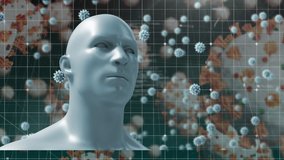 Animation of rotating DNA strand, world map and coronavirus Covid 19 cells spreading over model of human head. Global coronavirus pandemic concept digitally generated image. - Powered by Shutterstock - Get 15% off with code: PIKWIZARD15