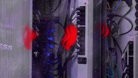 Digital composite video of Data processing against female technician smiling while working in the server room. Global networking and online security concept - Powered by Shutterstock - Get 15% off with code: PIKWIZARD15