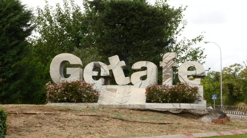 entrance sign to Getafe, Madrid, Spain. September 19, 2020.