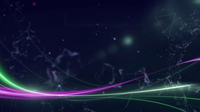 Digital animation of Green and purple light trails and network of connections over spots of light against black background. Global networking and connection concept  - Powered by Shutterstock - Get 15% off with code: PIKWIZARD15
