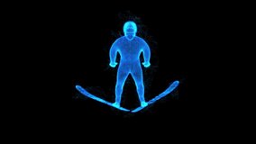 Ski jumper sportsman. Wireframe low poly mesh cyberspace grid science and technology Available in FullHD and HD video
