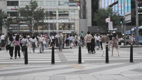 Seoul/South Korea - 2020 - Koreans walking in Gangnam during Covid-19