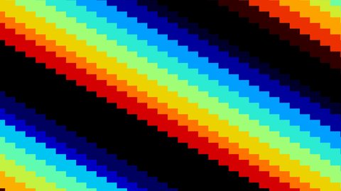 8-Bit Retro Moving Color Spectrum of Rainbow Bars Moving Diagonally Like Screen
