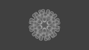 Coronavirus animation on grey color background. 3D render. Respiratory virus. Covid 19.