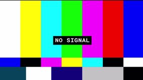 no signal old TV background. Television screen error. color bars technical problems. Art design. Abstract concept graphic element. glitch effect. HD and 4k animation. VHS defects noise and artifacts 