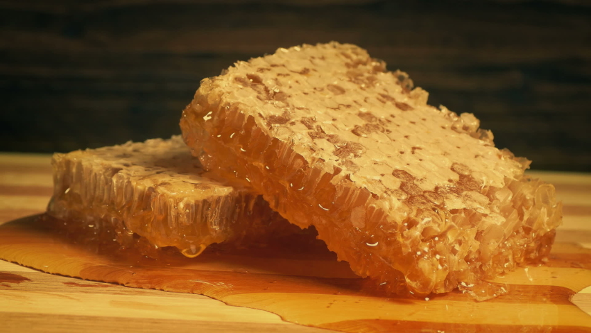 Honeycomb Slices Covered In Honey. Royalty-Free Stock Footage #1059295025