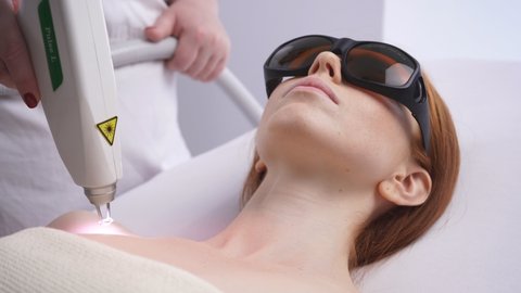 laser skin Resurfacing. Laser resurfacing of the face and neck in a cosmetology clinic.