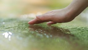 Hand touching water in the green forest river or lake. Travel enjoying feel the nature and life concept in slow motion. - Powered by Shutterstock - Get 15% off with code: PIKWIZARD15