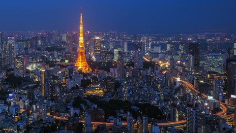 4K Zoom in Day to Night Timelapse of Tokyo city, Japan
