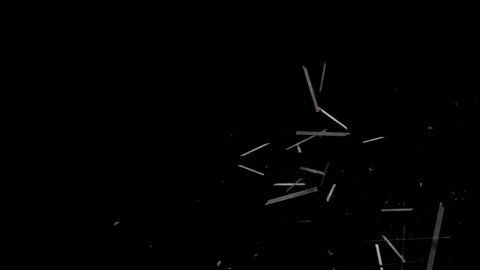 High quality motion animation representing various pieces of debris, falling in slow motion, on a black background.