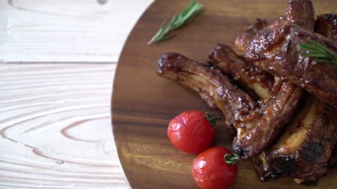 grilled barbecue ribs pork with rosemary