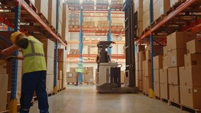 Time-Lapse: Retail Warehouse full of Shelves with Goods in Cardboard Boxes, Workers Scan and Sort Packages, Move Inventory with Pallet Trucks and Forklifts. Product Distribution Logistics Center - Powered by Shutterstock - Get 15% off with code: PIKWIZARD15