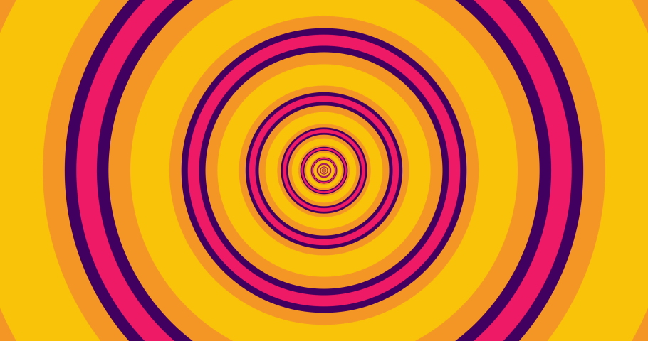 Flying through optical illusion of circles creating abstract tunnel. Yellow, pink and purple spectrum. Modern colorful 4k seamless loop animation. | Shutterstock HD Video #1059322988