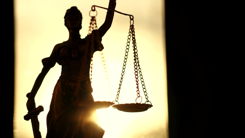 Cinematic Lady Justice Holding Scales, Courtroom Symbol In America.