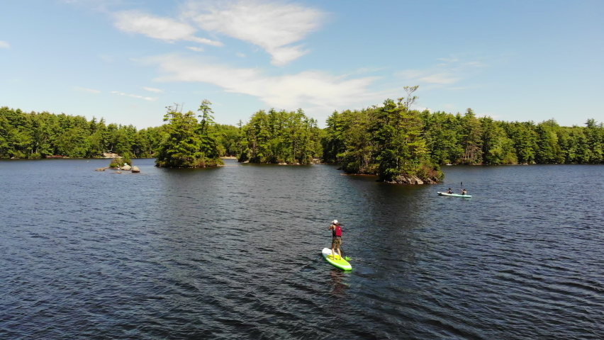 aerial view of the shimmering water on Pawtuckaway Lake in Pawtuckaway State Park in New Hampshire, United States