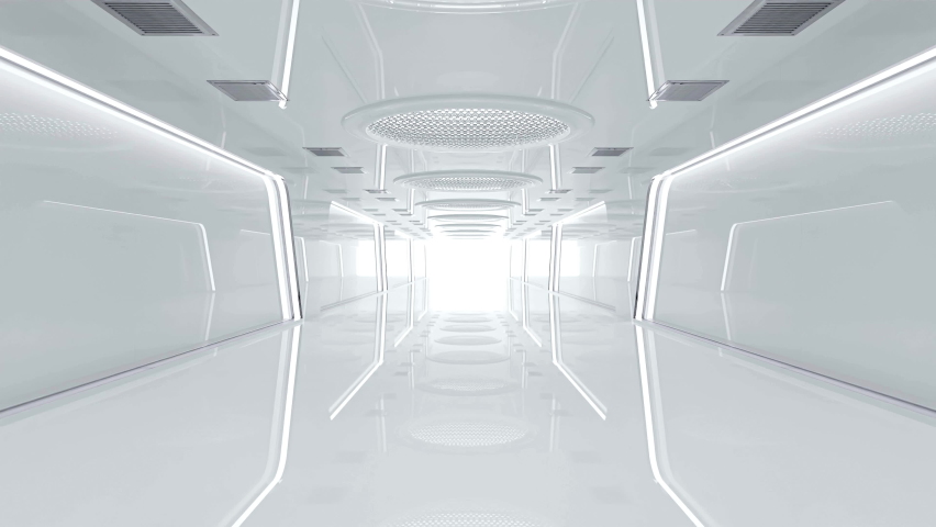 Spaceship or science lab Animation seamless loop. Sci-Fi corridor white color , 3D render. Royalty-Free Stock Footage #1059343217
