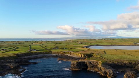 Aerial view over the Bridges of Ross. A magnificent location on the north side of the Loop Head peninsula. Spectacular views of the Atlantic Ocean and the surrounding coastline. Ireland county Clare.