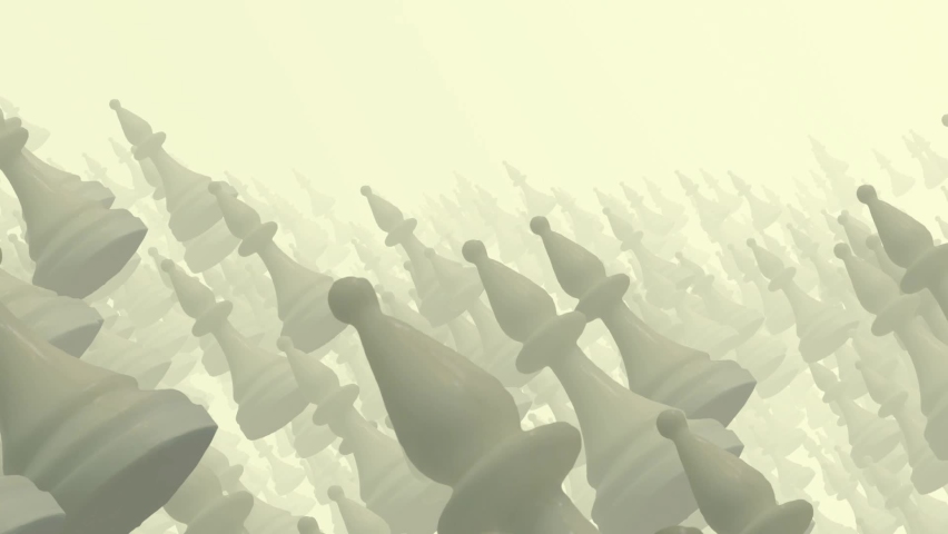 Floating chess figures. Animated 3d background backdrop. Haze, abstract, artistic scenery. Digital art.