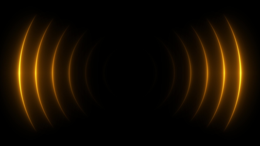 Award background with golden waves come from center. Night party bright neon lights for holiday concept. Seamless loop.