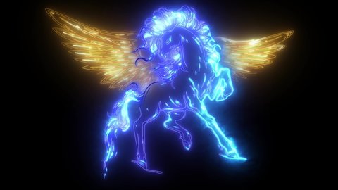 mythological horse Pegasus rearing up on its hind legs.