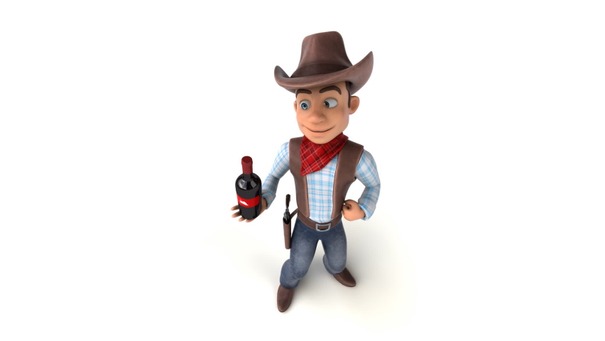 Fun 3D cartoon fun cowboy with red wine. Luma Matte