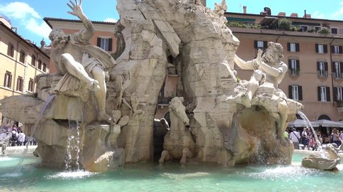 Rome, Piazza Navona, Fontana dei Quattro Fiumi. Rome Italy may 2019. 