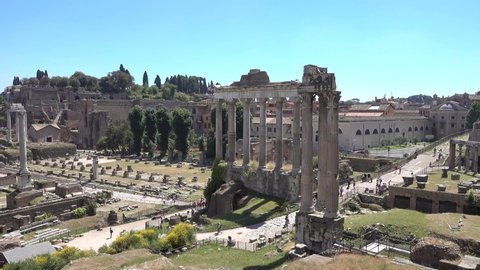 Rome,  Roman forum, the ruins of ancient Rome, the view from the Capitol hill. Rome Italy may 2019