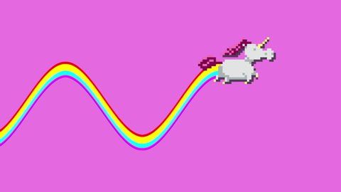 8 bit unicorn shooting a rainbow