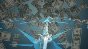 Animation of financial data processing over American dollar bills falling in the background. Global business finance network interface concept digital composite. - Powered by Shutterstock - Get 15% off with code: PIKWIZARD15
