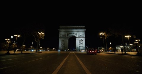 Famous symbol of Paris France Arc de Triomphe 4K, French Triumphal Arch, night