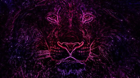 Lion. Animated purple drawing. Strokes and lines
