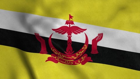 Brunei flag waving in the wind. National flag of Brunei. Sign of Brunei nationality