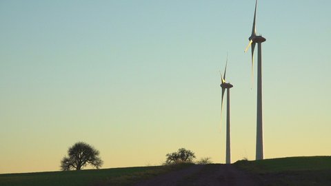 Wind turbines in rural landscape / Kirf, Rhineland-Palatinate, Germany