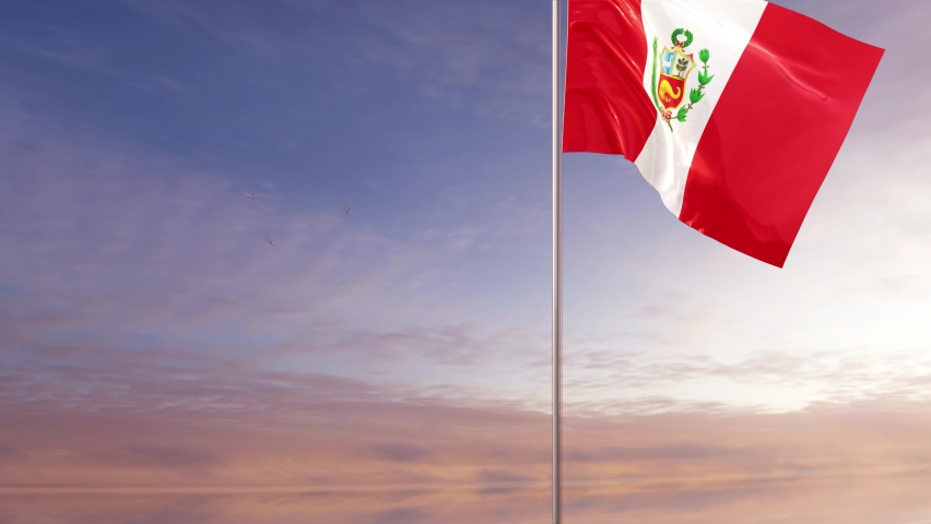 Peru Flag With Air Force. Conceptual  3D animation