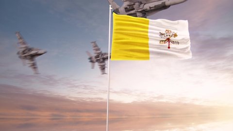 Vatican City State  Flag With Air Force. Conceptual  3D animation