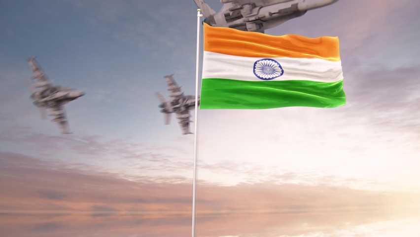 Indian Flag With Air Force. Conceptual  3D animation