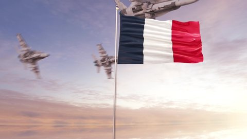 France Flag With Air Force. Conceptual  3D animation
