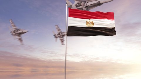 Egypt Flag With Air Force. Conceptual  3D animation