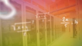 Animation of mathematical equations appearing over computer servers in tech room on red to green background. Global data processing information flow concept digitally generated image. - Powered by Shutterstock - Get 15% off with code: PIKWIZARD15