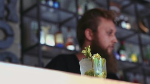 Handsome Barman Preparing A Mojito In A Cocktail Bar.